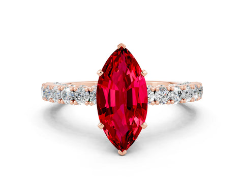 Rose gold Marquise Cut Diamond Pavé Band Solitaire Ring with Prong Setting