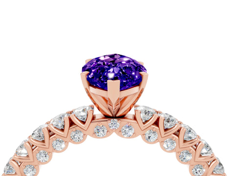 Rose gold Marquise Cut Diamond Pavé Band Solitaire Ring with Prong Setting_4
