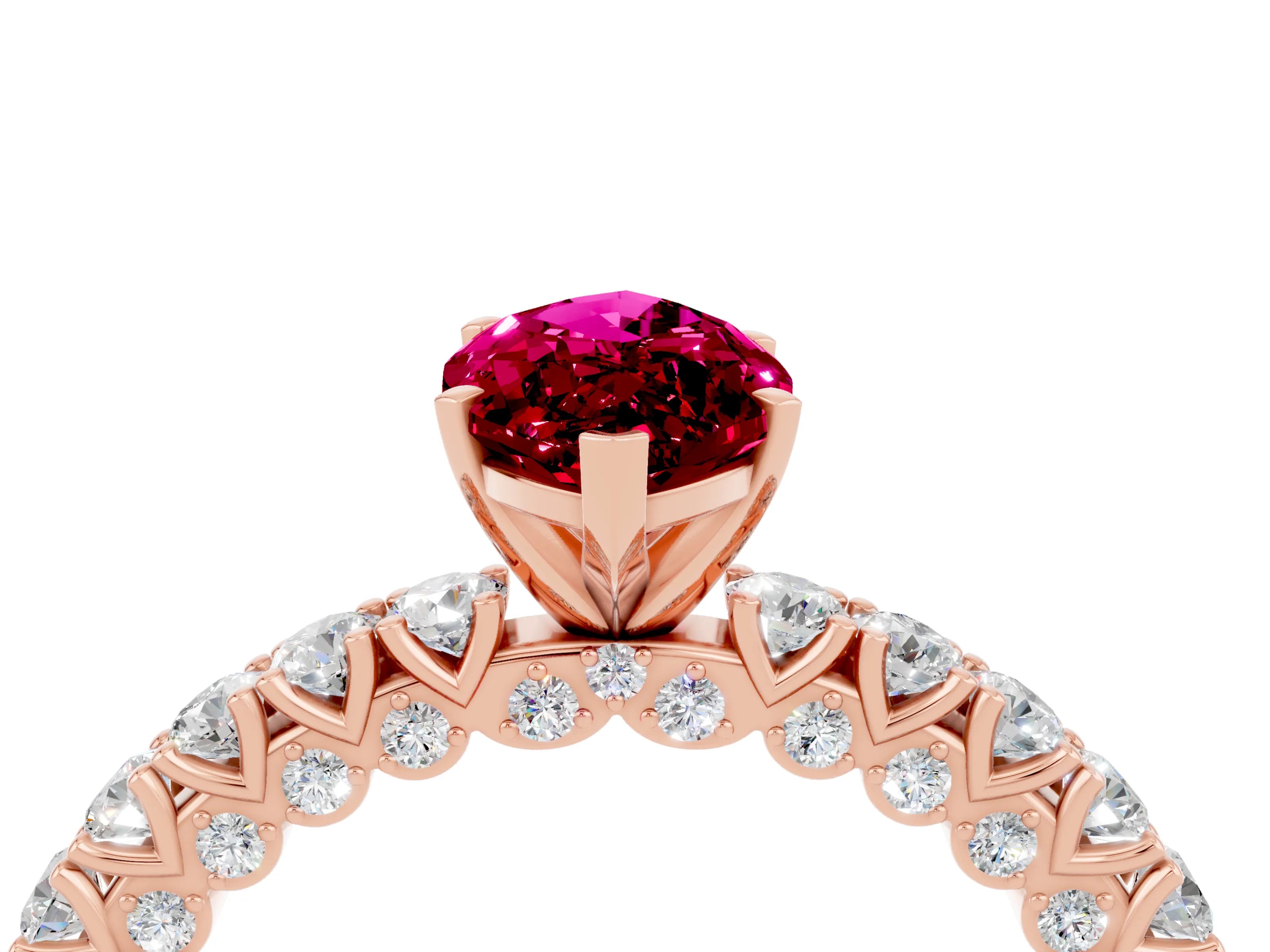 Rose gold Marquise Cut Diamond Pavé Band Solitaire Ring with Prong Setting_4