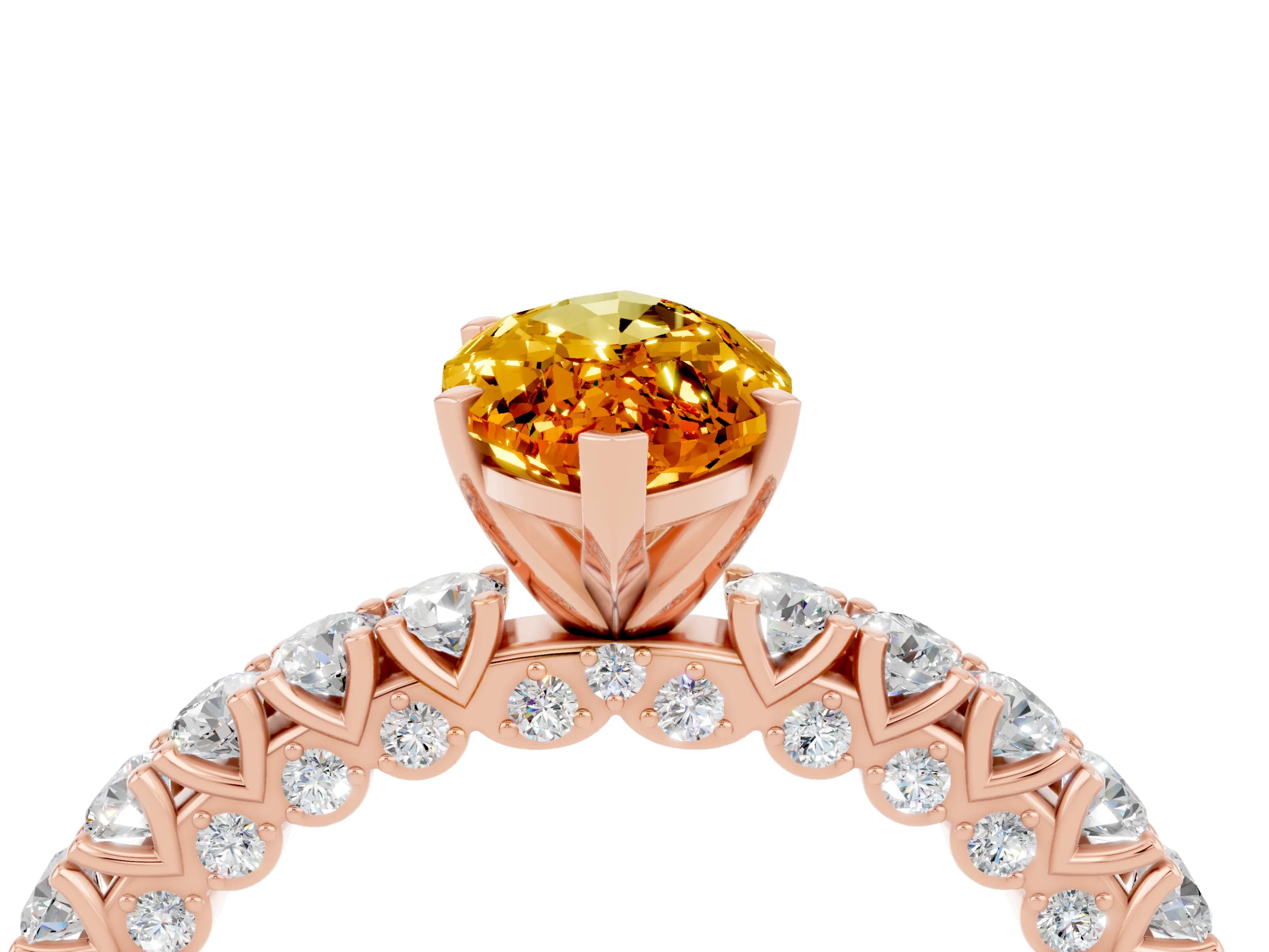 Rose gold Marquise Cut Diamond Pavé Band Solitaire Ring with Prong Setting_4