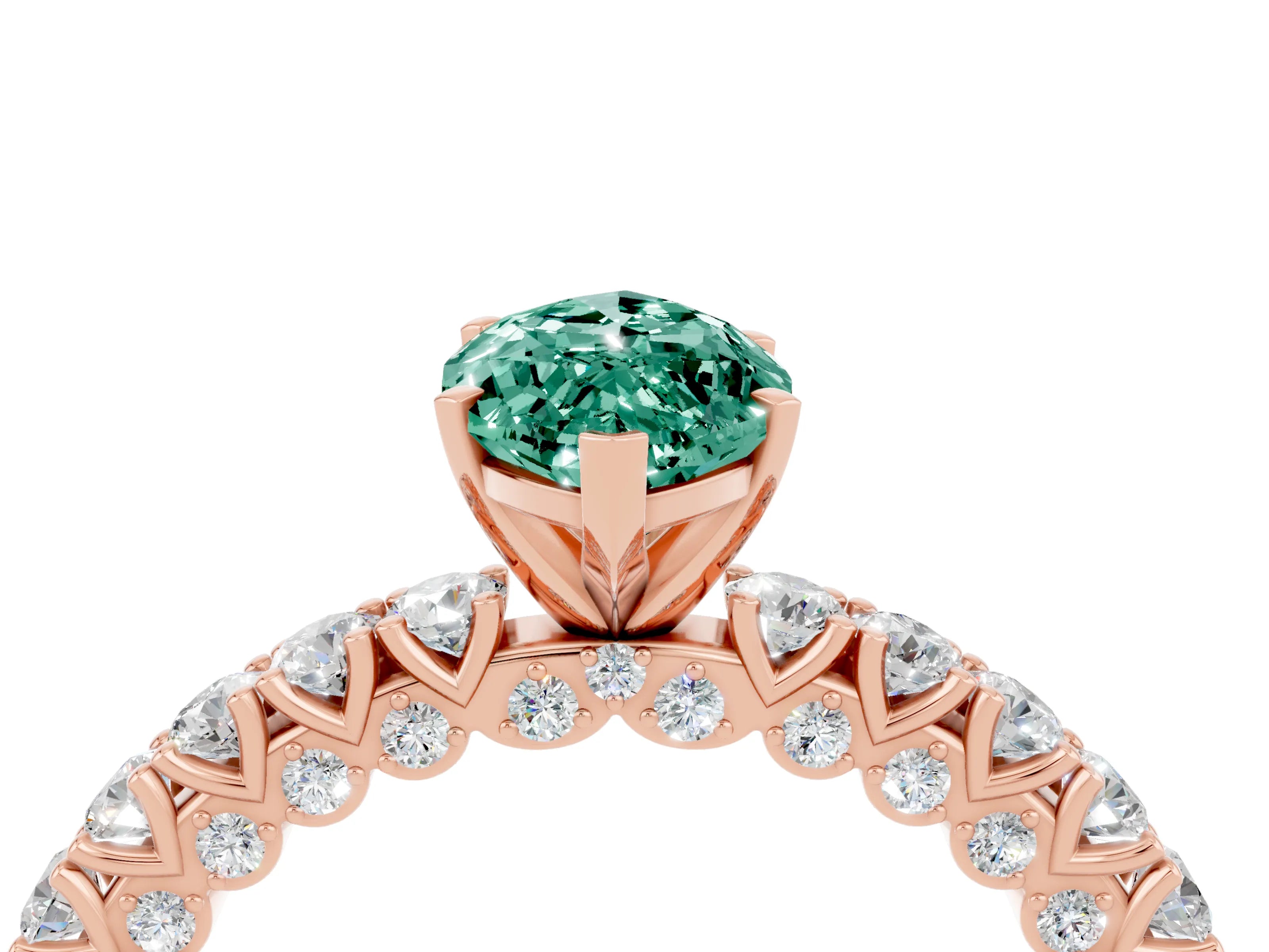 Rose gold Marquise Cut Diamond Pavé Band Solitaire Ring with Prong Setting_4