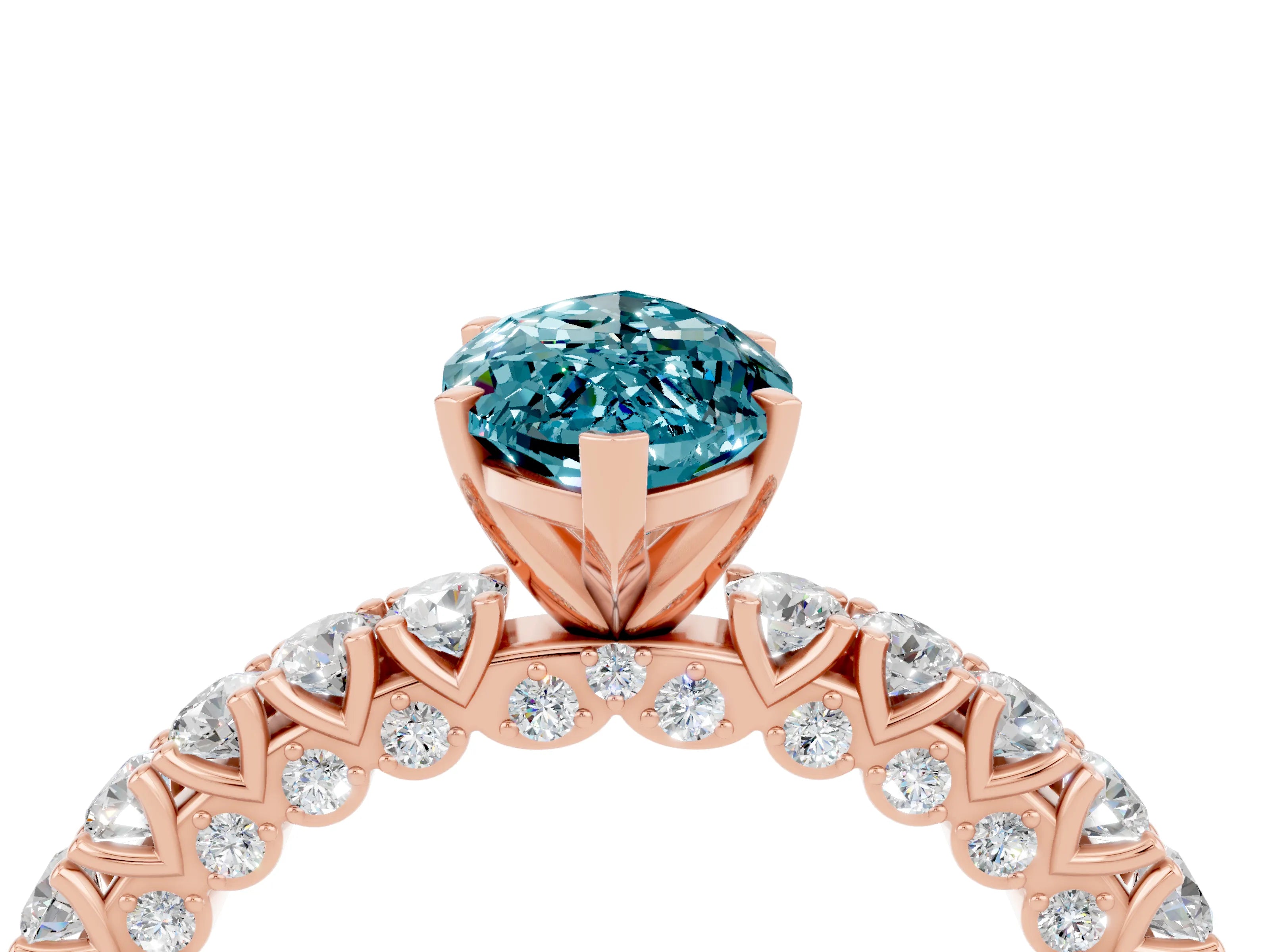 Rose gold Marquise Cut Diamond Pavé Band Solitaire Ring with Prong Setting_4