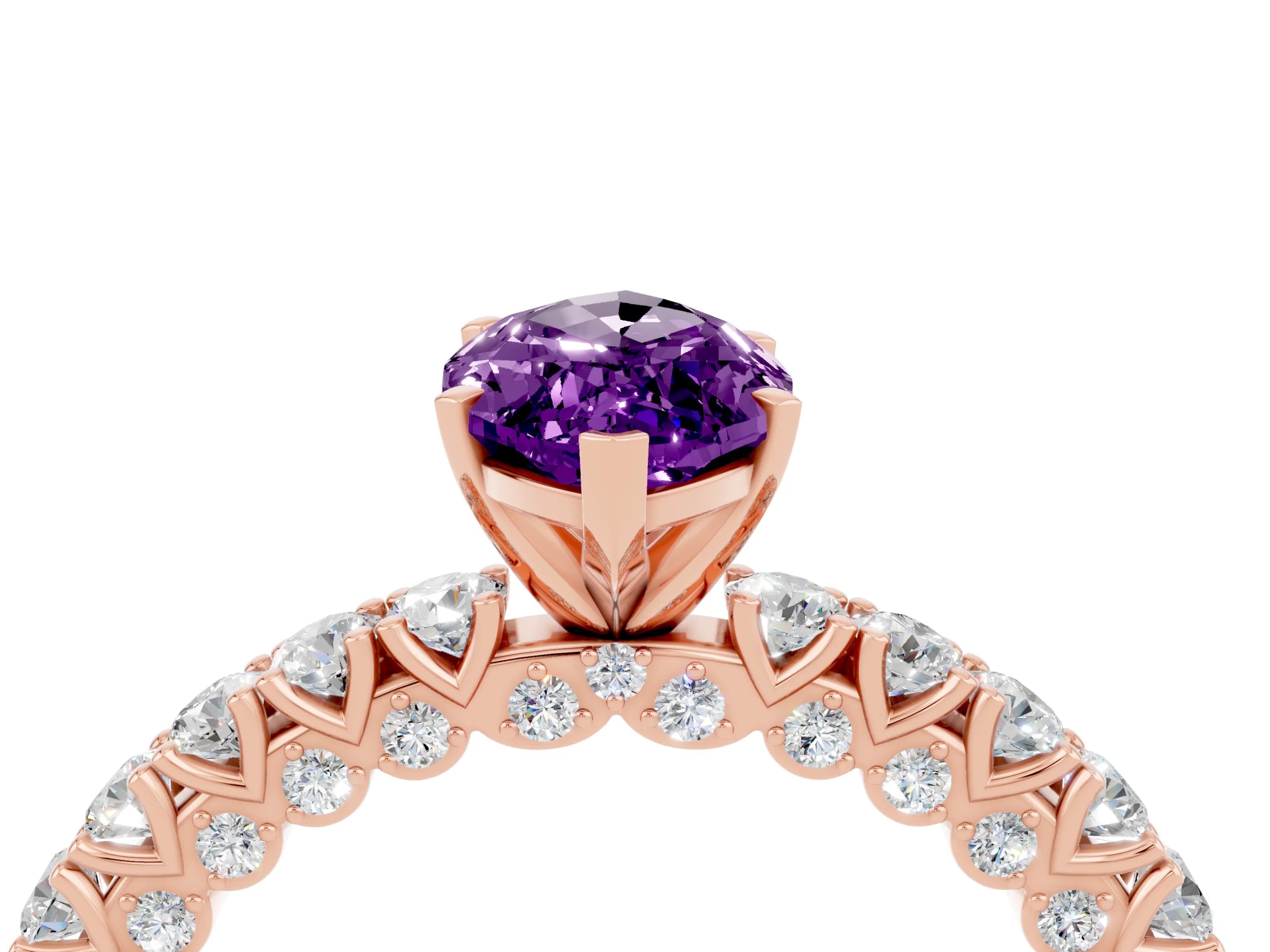 Rose gold Marquise Cut Diamond Pavé Band Solitaire Ring with Prong Setting_4
