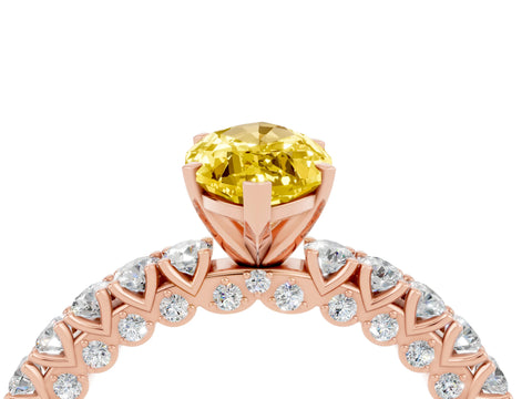Rose gold Marquise Cut Diamond Pavé Band Solitaire Ring with Prong Setting_4