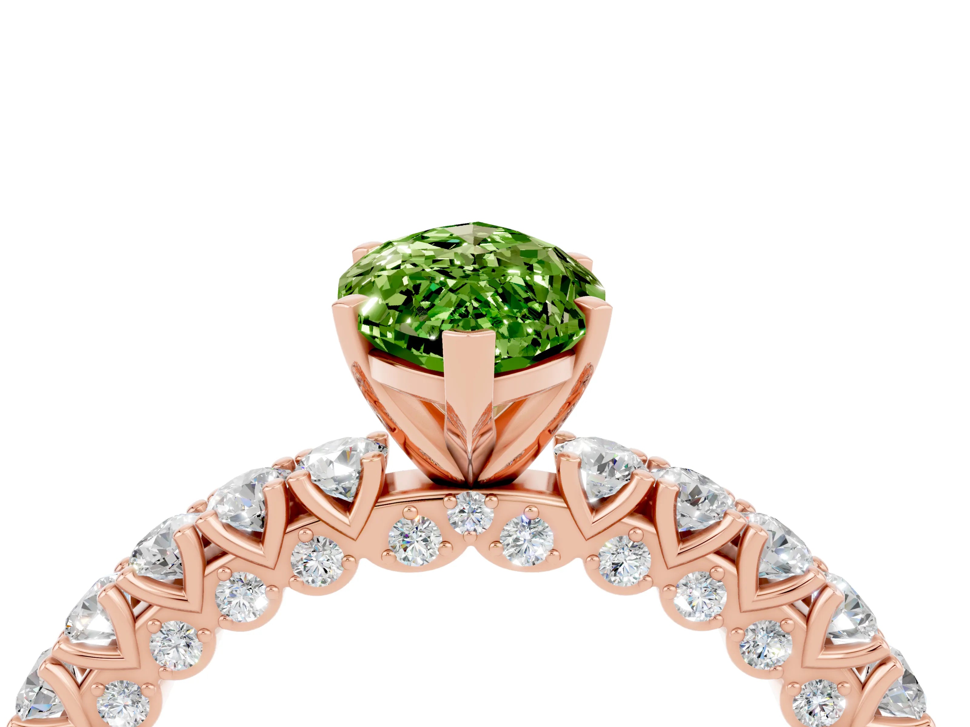 Rose gold Marquise Cut Diamond Pavé Band Solitaire Ring with Prong Setting_4