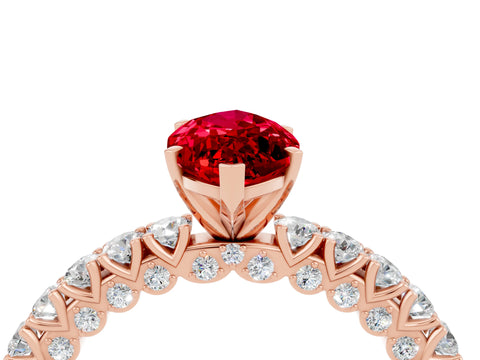 Rose gold Marquise Cut Diamond Pavé Band Solitaire Ring with Prong Setting_4