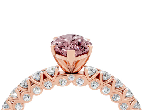 Rose gold Marquise Cut Diamond Pavé Band Solitaire Ring with Prong Setting_4
