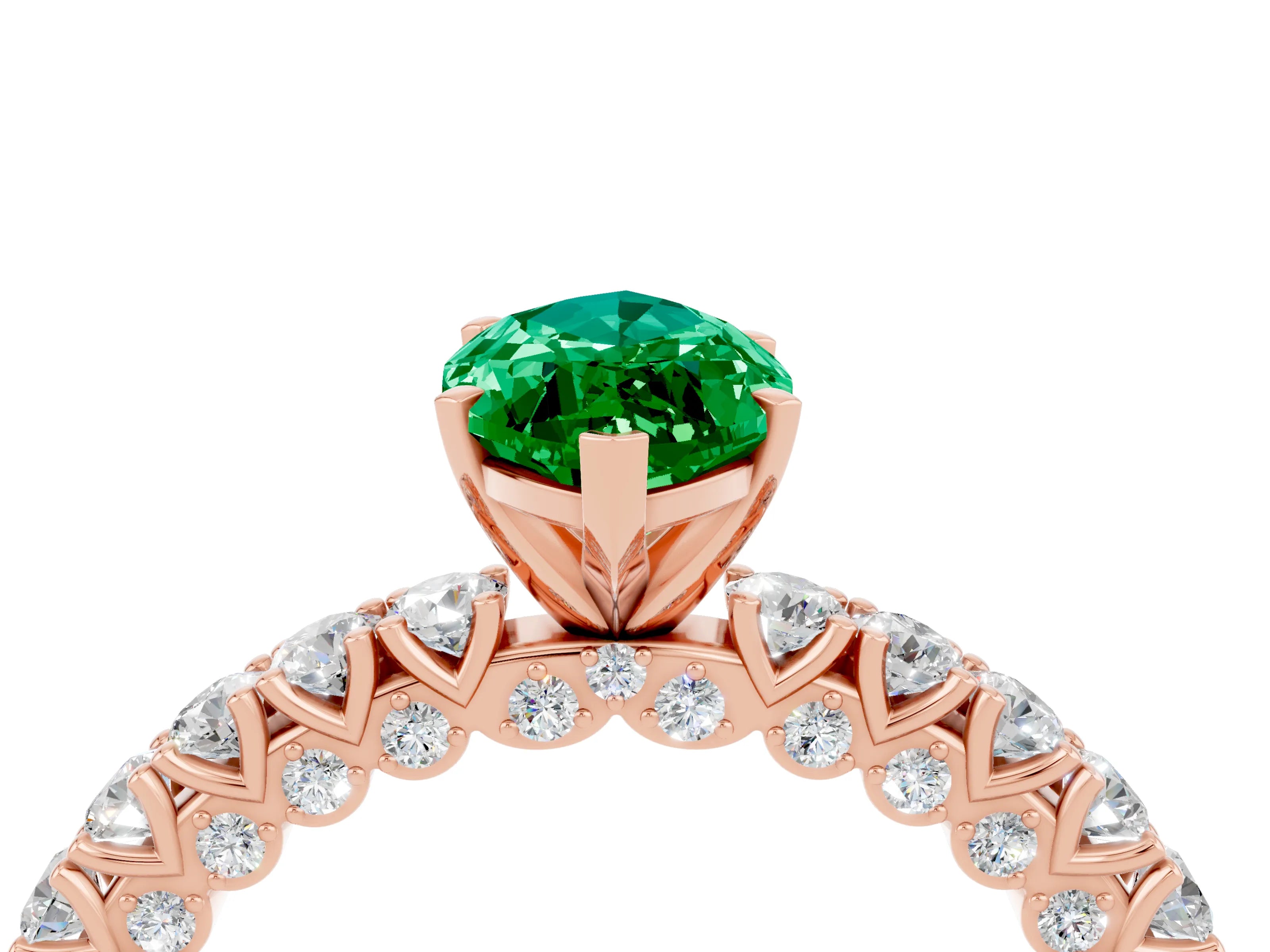 Rose gold Marquise Cut Diamond Pavé Band Solitaire Ring with Prong Setting_4