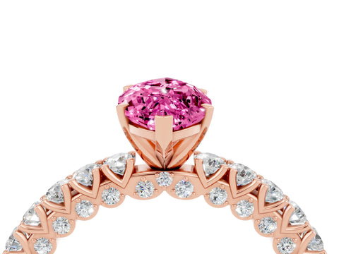 Rose gold Marquise Cut Diamond Pavé Band Solitaire Ring with Prong Setting_4