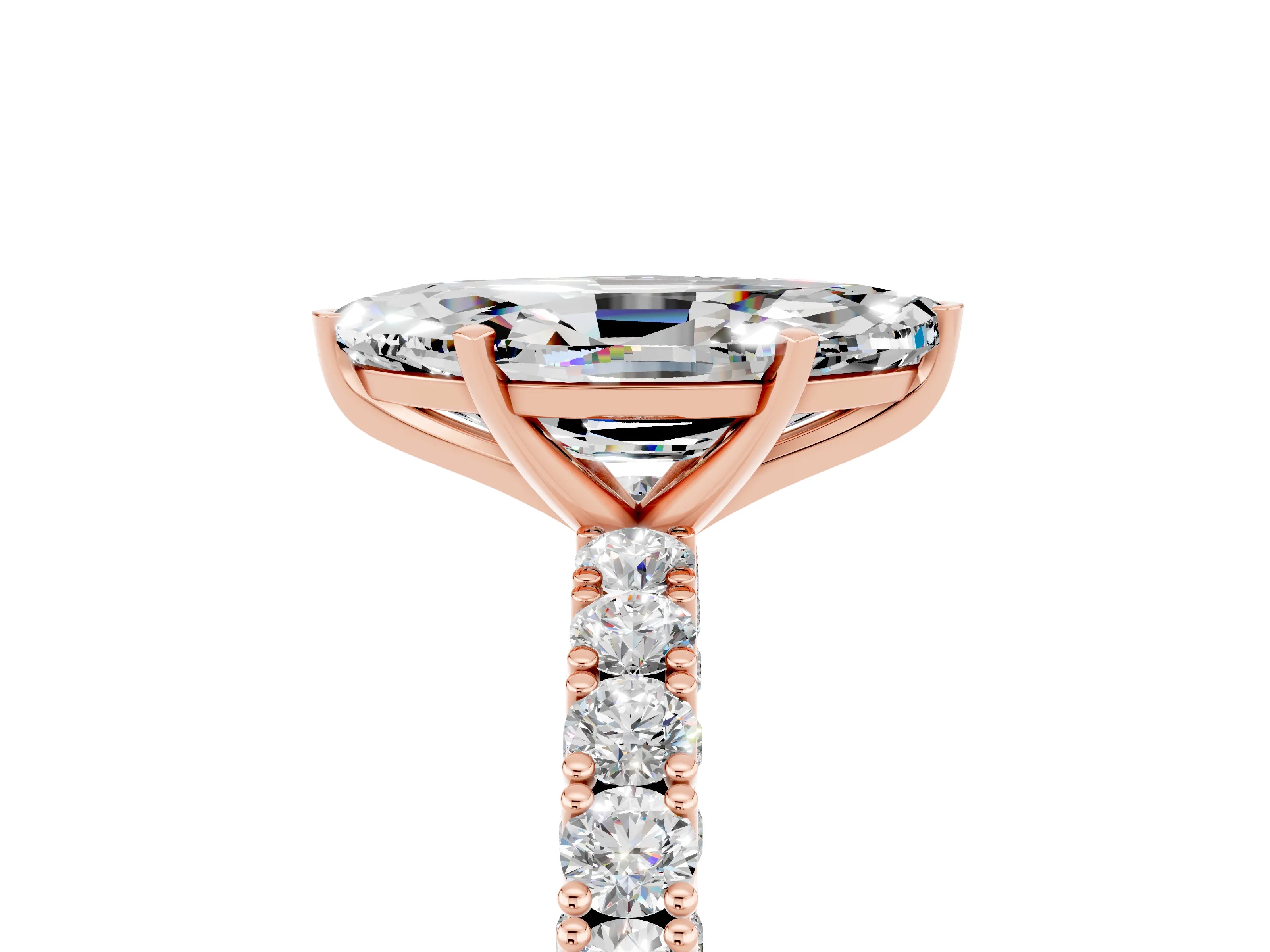 Rose gold Marquise Cut Diamond Pavé Band Solitaire Ring with Prong Setting_5