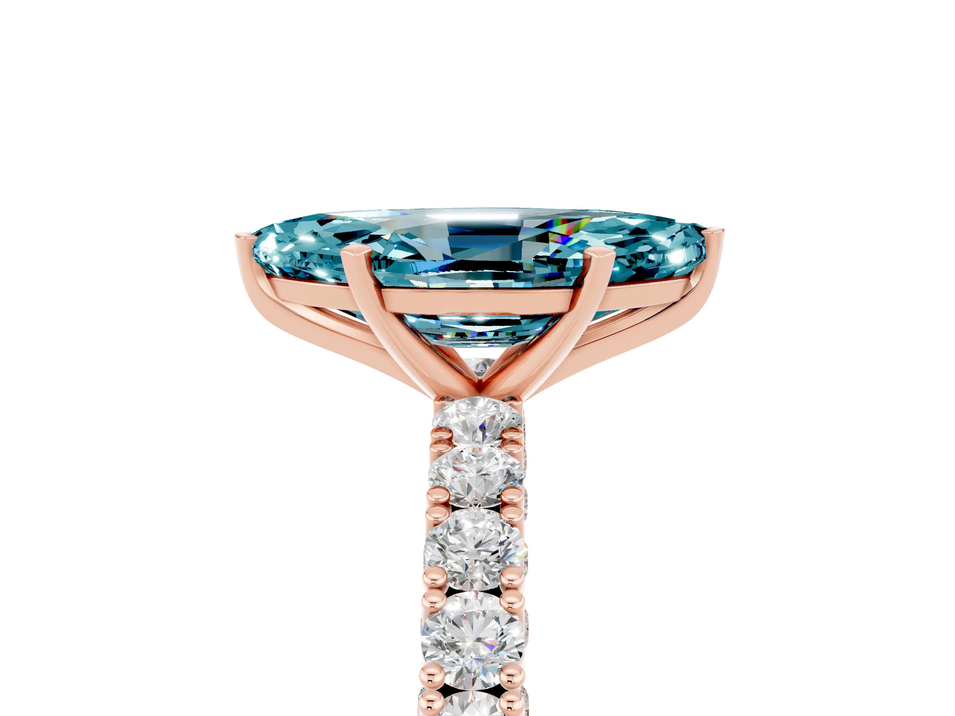 Rose gold Marquise Cut Diamond Pavé Band Solitaire Ring with Prong Setting_5