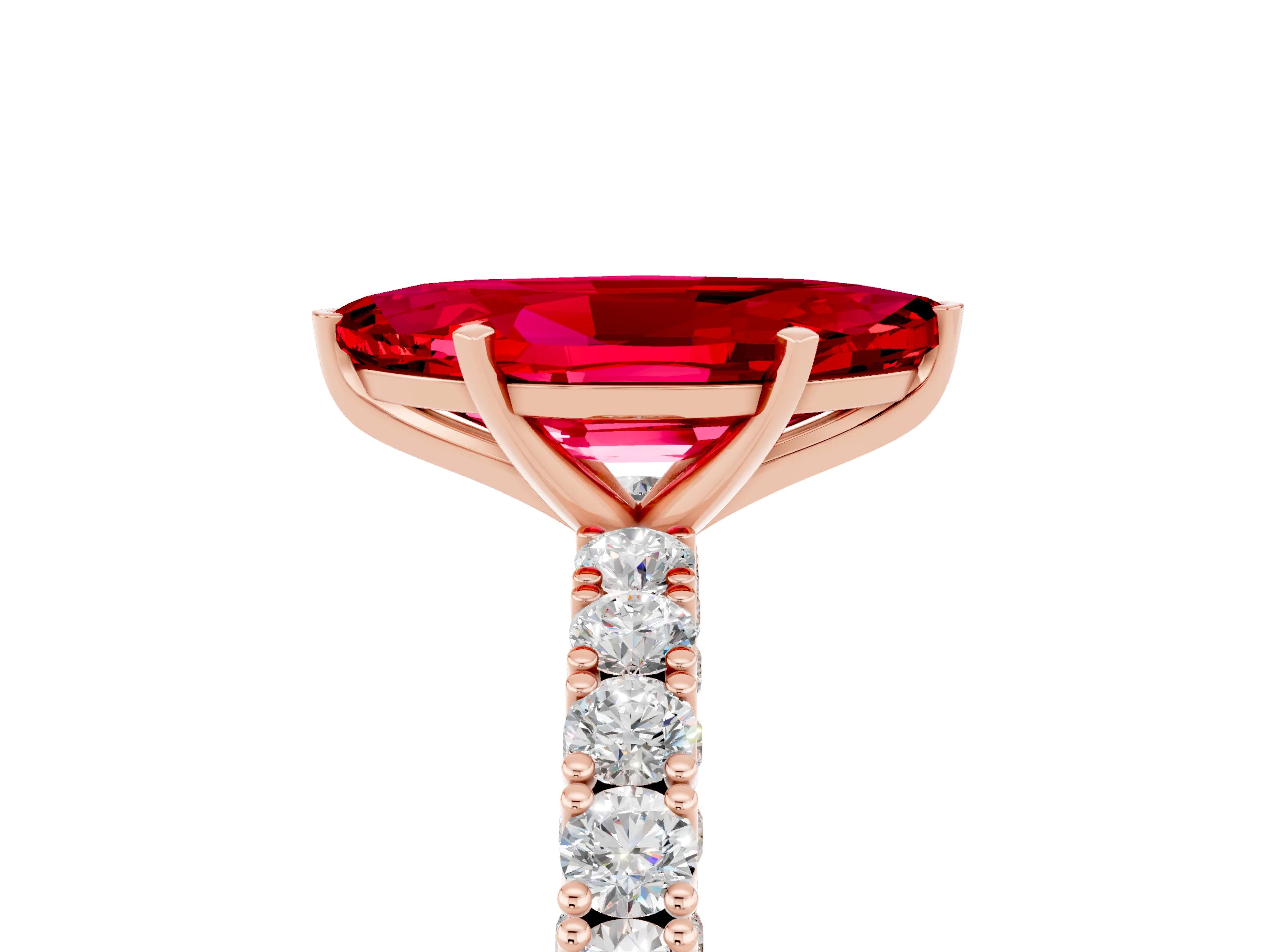 Rose gold Marquise Cut Diamond Pavé Band Solitaire Ring with Prong Setting_5