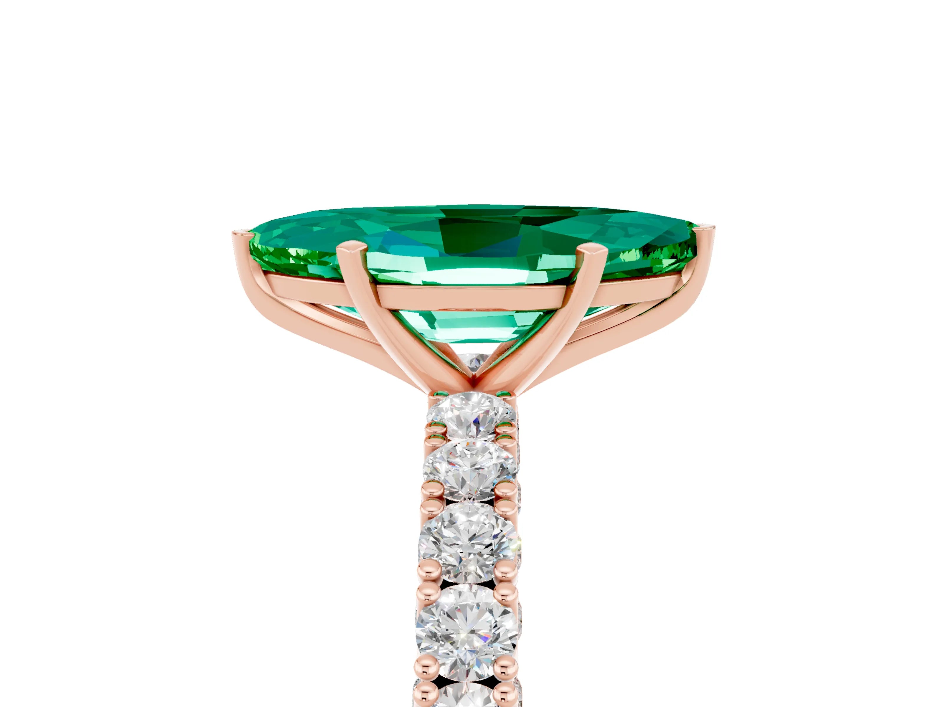 Rose gold Marquise Cut Diamond Pavé Band Solitaire Ring with Prong Setting_5