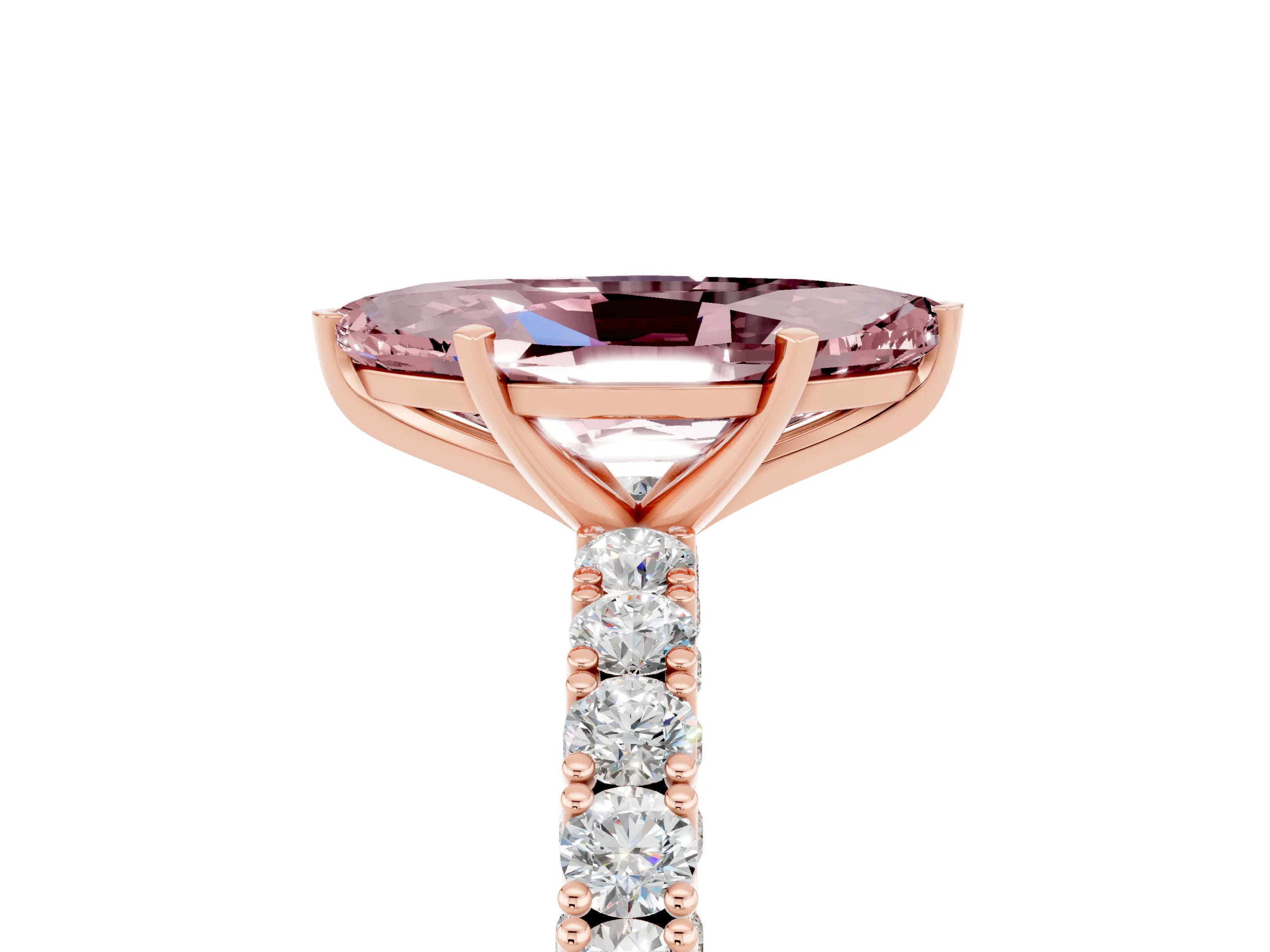 Rose gold Marquise Cut Diamond Pavé Band Solitaire Ring with Prong Setting_5