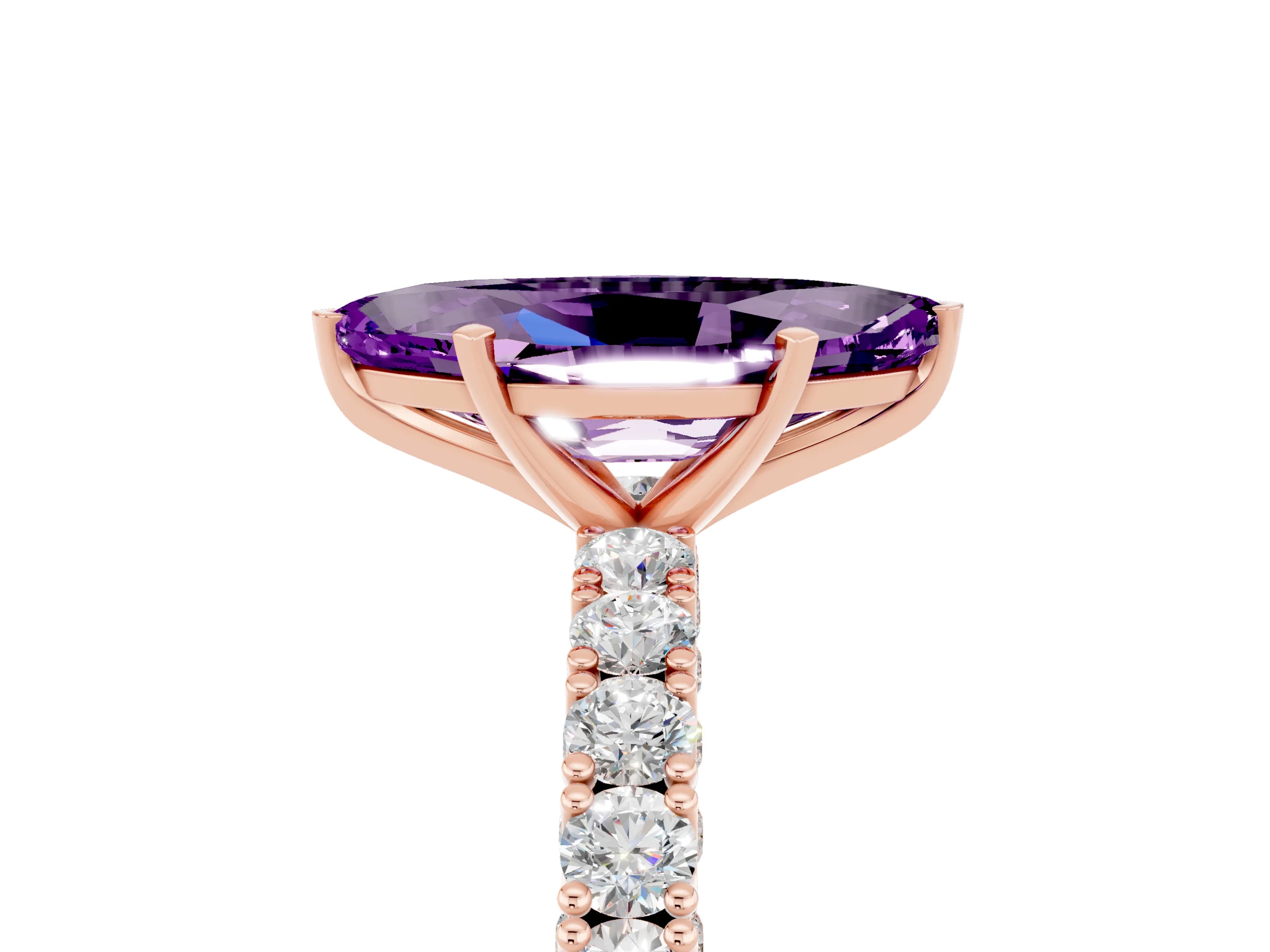 Rose gold Marquise Cut Diamond Pavé Band Solitaire Ring with Prong Setting_5