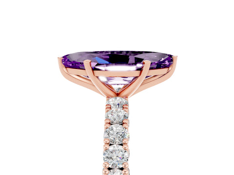 Rose gold Marquise Cut Diamond Pavé Band Solitaire Ring with Prong Setting_5