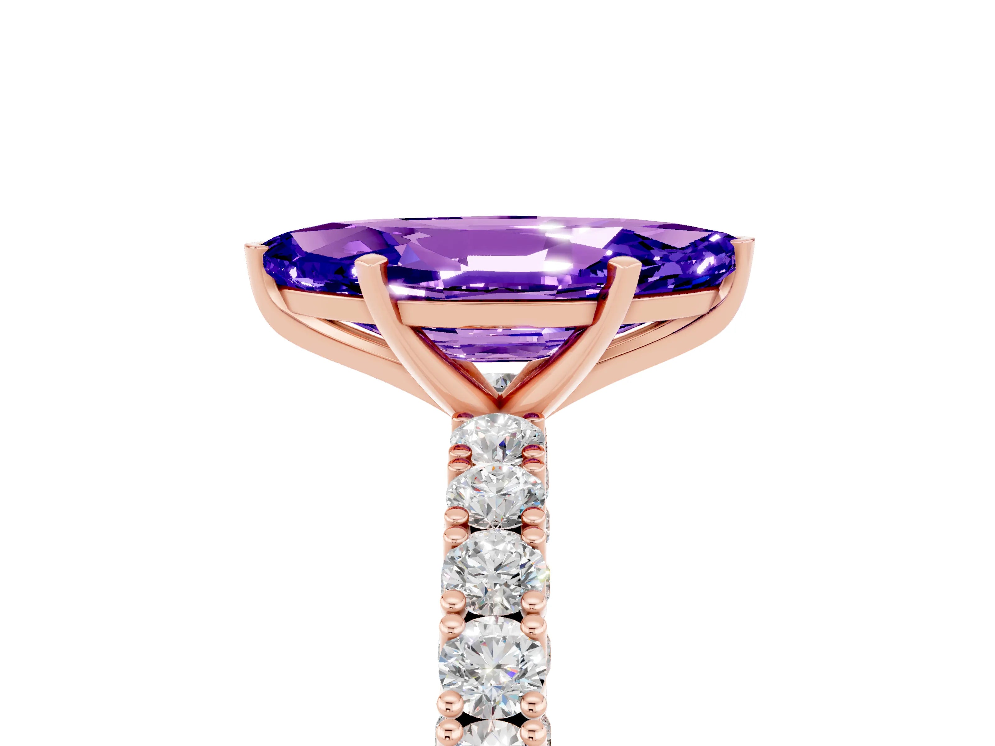 Rose gold Marquise Cut Diamond Pavé Band Solitaire Ring with Prong Setting_5