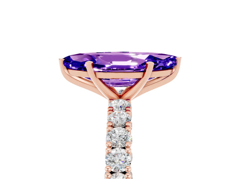 Rose gold Marquise Cut Diamond Pavé Band Solitaire Ring with Prong Setting_5