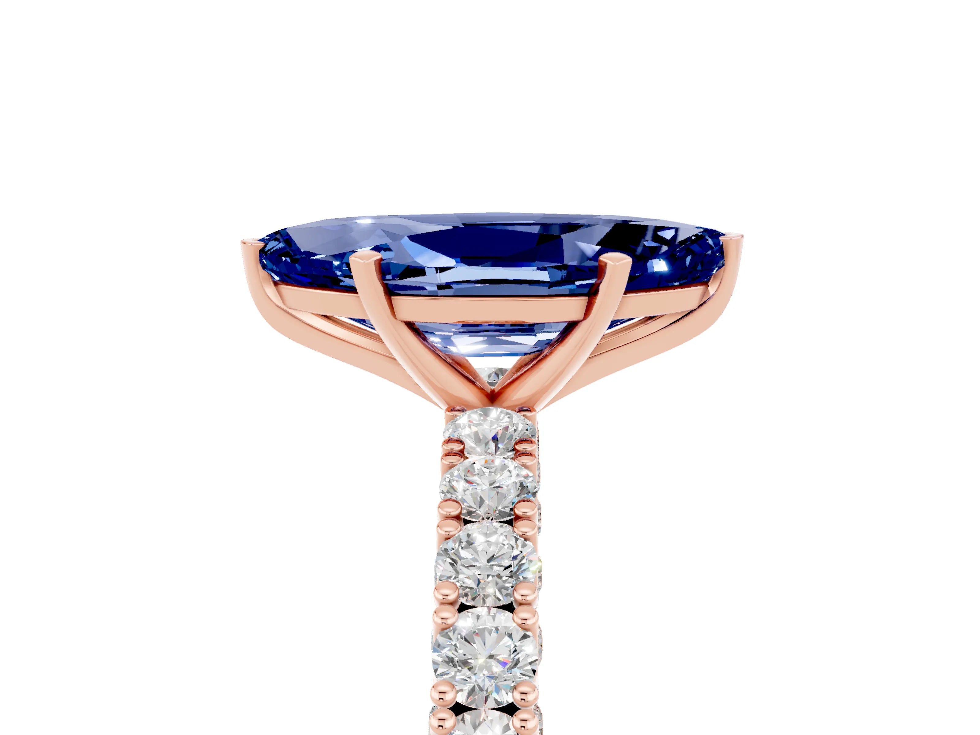 Rose gold Marquise Cut Diamond Pavé Band Solitaire Ring with Prong Setting_5