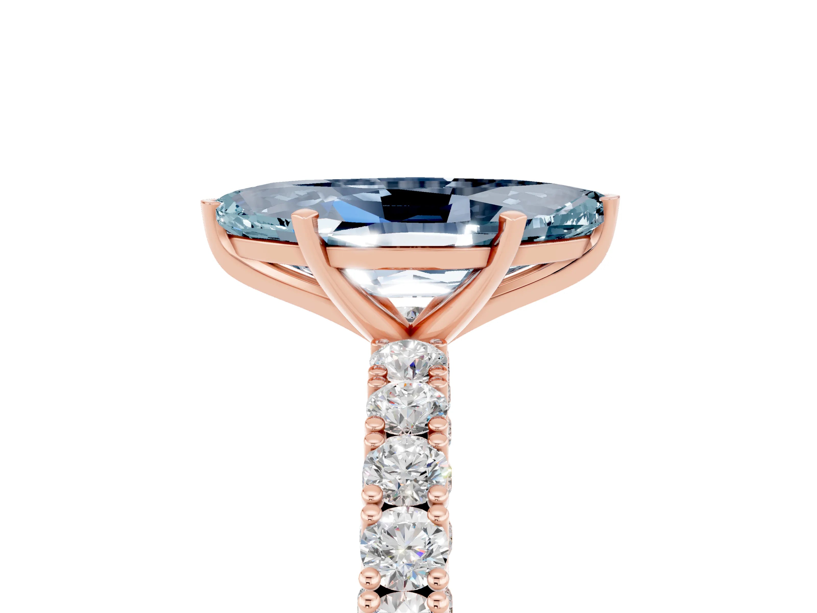 Rose gold Marquise Cut Diamond Pavé Band Solitaire Ring with Prong Setting_5