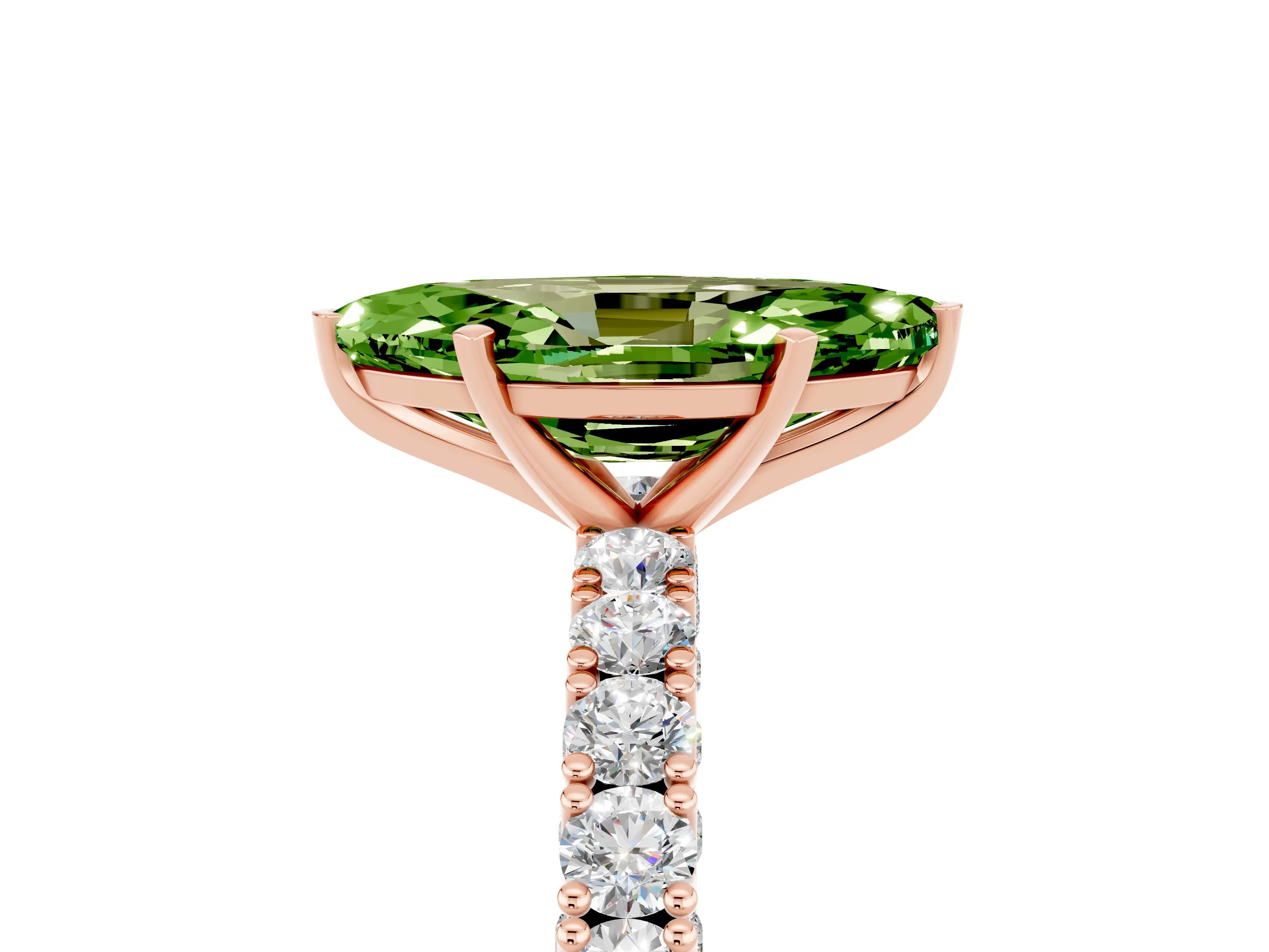 Rose gold Marquise Cut Diamond Pavé Band Solitaire Ring with Prong Setting_5