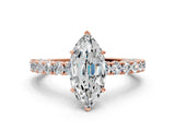 Rose gold Marquise Cut Diamond Pavé Band Solitaire Ring with Prong Setting_89
