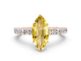 Rose gold Marquise Cut Diamond Pavé Band Solitaire Ring with Prong Setting