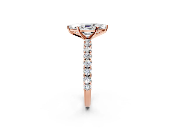 Rose gold Marquise Cut Diamond Pavé Band Solitaire Ring with Prong Setting