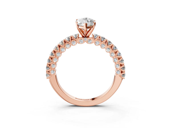 Rose gold Marquise Cut Diamond Pavé Band Solitaire Ring with Prong Setting