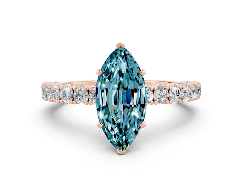 Rose gold Marquise Cut Diamond Pavé Band Solitaire Ring with Prong Setting