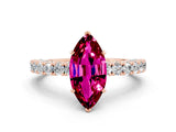 Rose gold Marquise Cut Diamond Pavé Band Solitaire Ring with Prong Setting