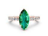 Rose gold Marquise Cut Diamond Pavé Band Solitaire Ring with Prong Setting