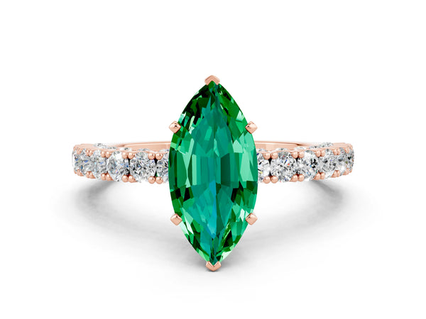 Rose gold Marquise Cut Diamond Pavé Band Solitaire Ring with Prong Setting