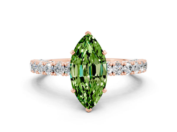Rose gold Marquise Cut Diamond Pavé Band Solitaire Ring with Prong Setting