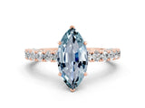 Rose gold Marquise Cut Diamond Pavé Band Solitaire Ring with Prong Setting