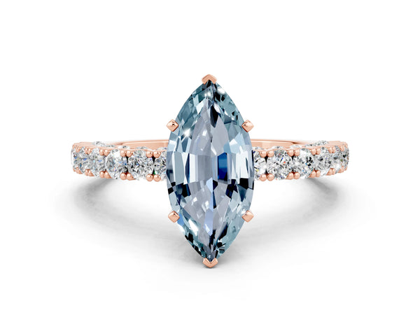 Rose gold Marquise Cut Diamond Pavé Band Solitaire Ring with Prong Setting