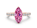 Rose gold Marquise Cut Diamond Pavé Band Solitaire Ring with Prong Setting