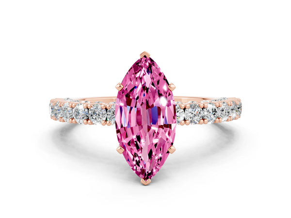 Rose gold Marquise Cut Diamond Pavé Band Solitaire Ring with Prong Setting