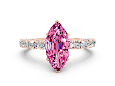Rose gold Marquise Cut Diamond Pavé Band Solitaire Ring with Prong Setting