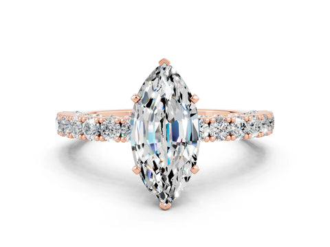 Rose gold Marquise Cut Diamond Pavé Band Solitaire Ring with Prong Setting