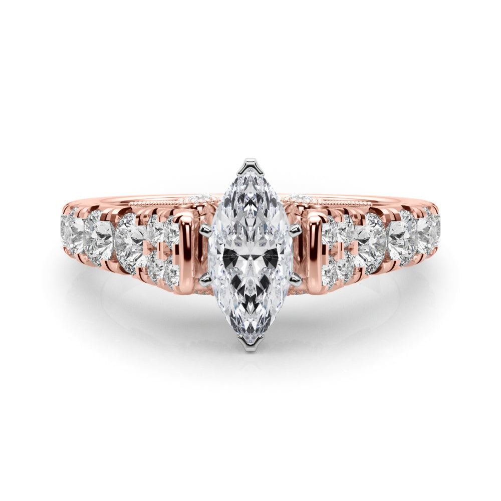 Rose gold Marquise Cut Diamond Pavé Band Solitaire with Four-Prong Setting 1