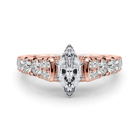Rose gold Marquise Cut Diamond Pavé Band Solitaire with Four-Prong Setting 1