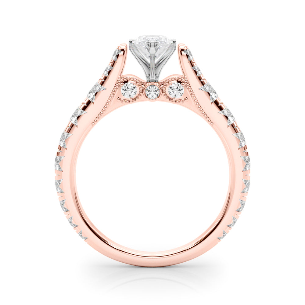 Rose gold Marquise Cut Diamond Pavé Band Solitaire with Four-Prong Setting 2