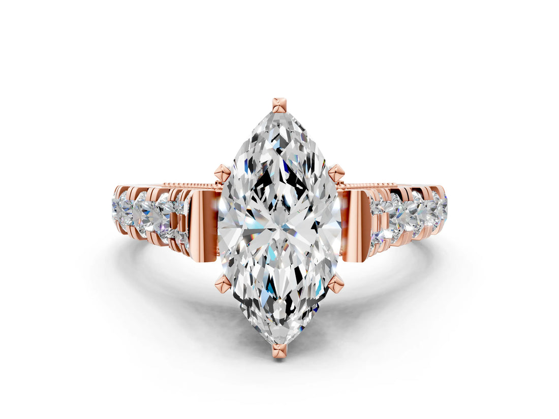 Rose gold Marquise Cut Diamond Pavé Band Solitaire with Four-Prong Setting_20