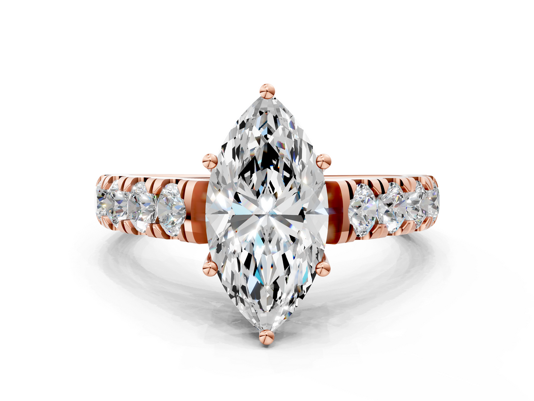 Rose gold Marquise Cut Diamond Pavé Band Solitaire with Four-Prong Setting_24