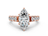 Rose gold Marquise Cut Diamond Pavé Band Solitaire with Four-Prong Setting_24
