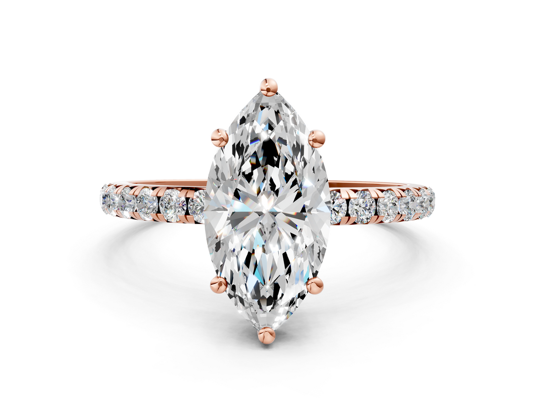 Rose gold Marquise Cut Diamond Pavé Band Solitaire with Four-Prong Setting_3
