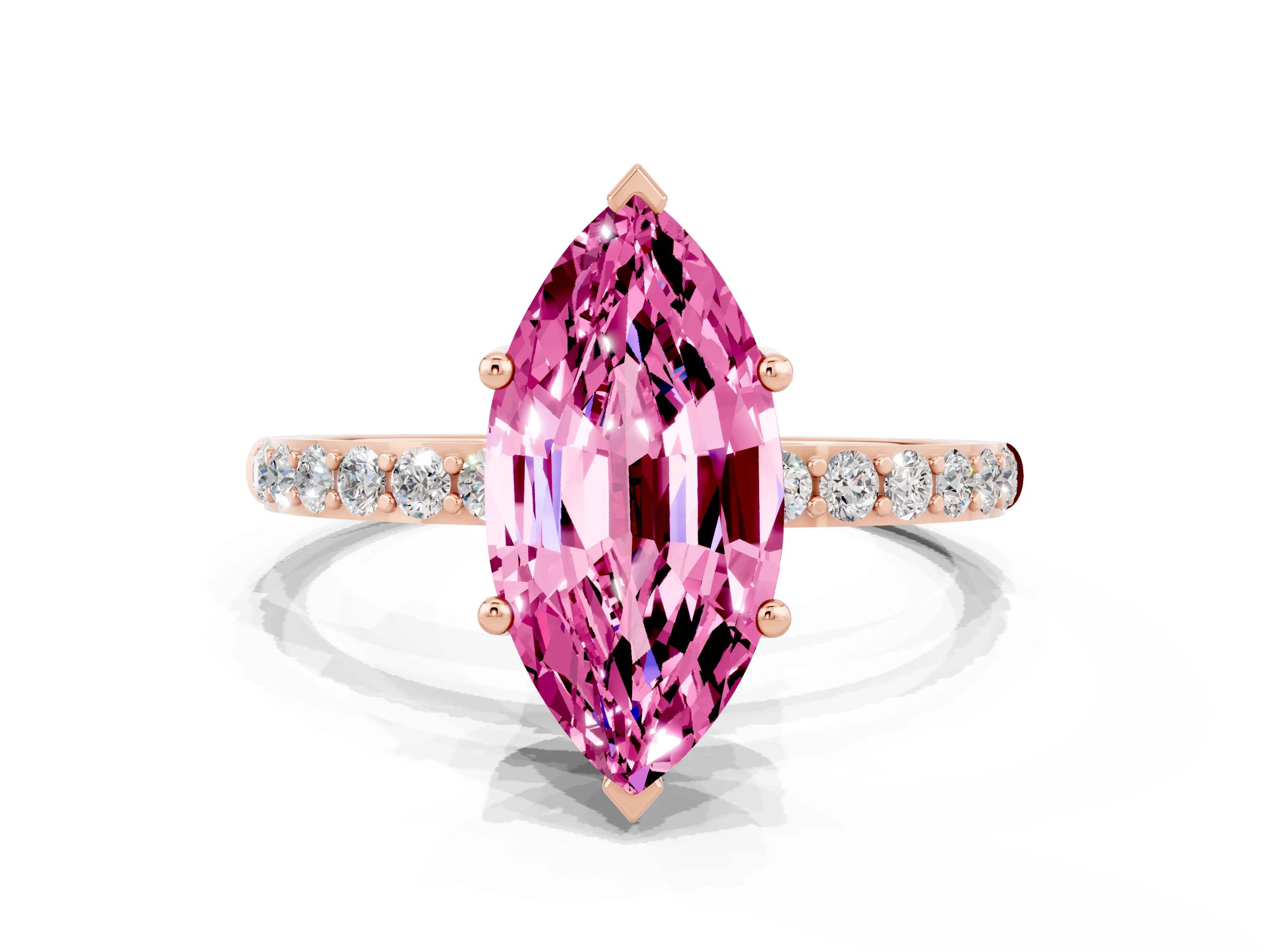 Rose gold Marquise Cut Diamond Pavé Band with Six-Prong Setting