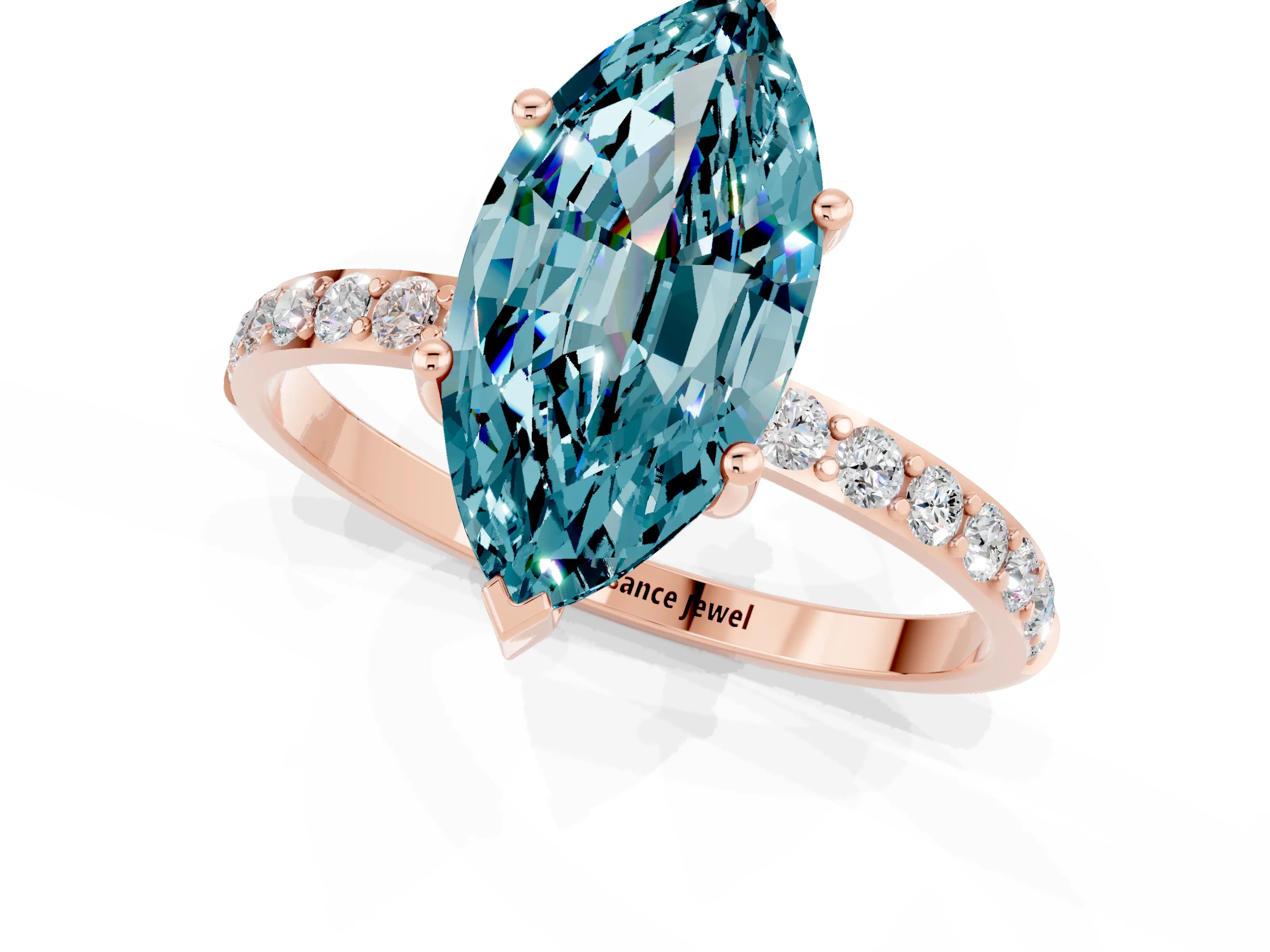 Rose gold Marquise Cut Diamond Pavé Band with Six-Prong Setting_1
