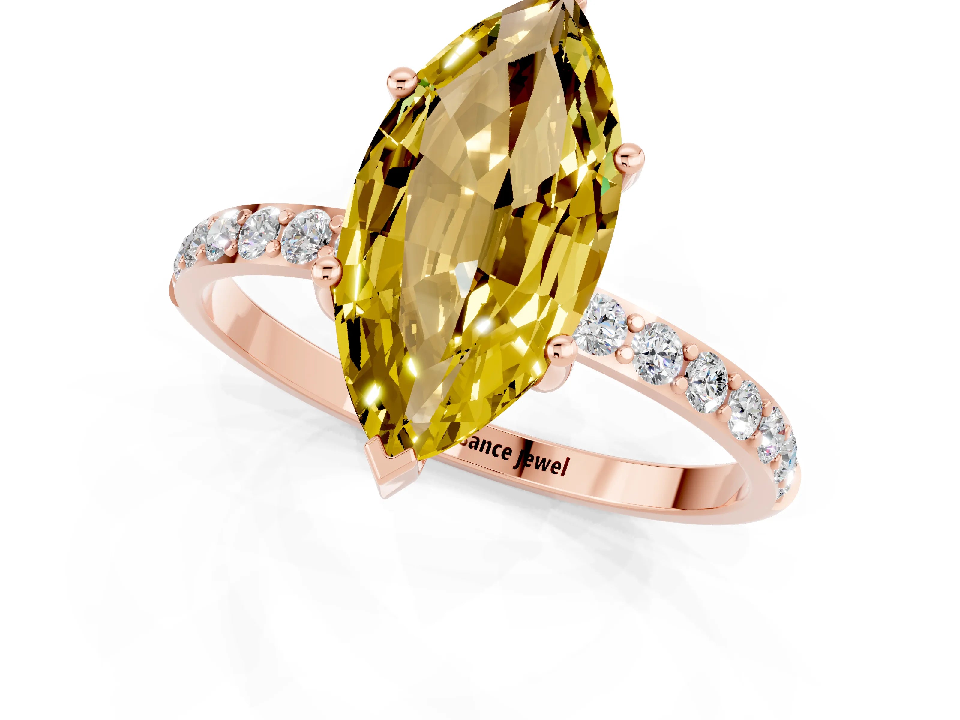 Rose gold Marquise Cut Diamond Pavé Band with Six-Prong Setting_1